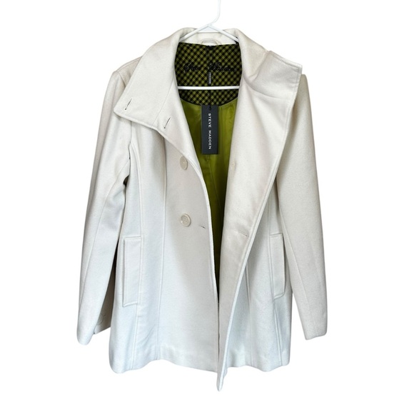 NWT Steve Madden Ivory Wool Blend Pea Coat XL - Picture 3 of 12